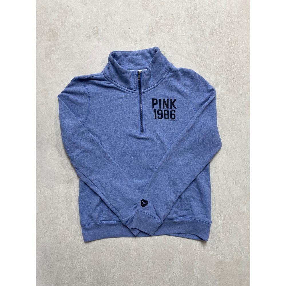 Pink Victoria's Secret 1986 Quarter Zip Sweatshirt Blue Heathered Medium